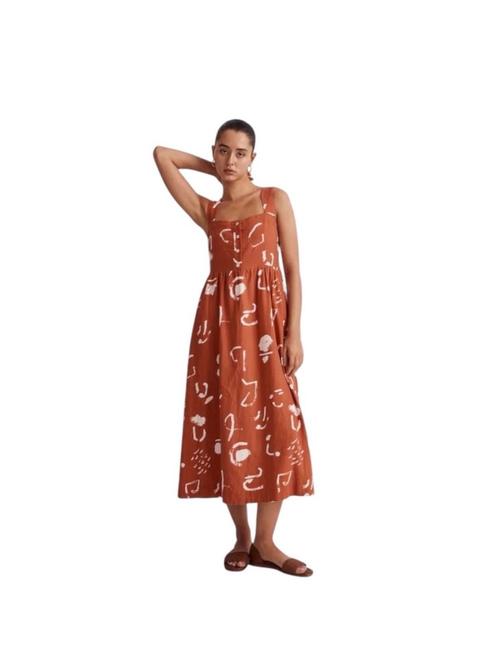 Madewell x Caroline Z Hurley Linen-Blend Tank Midi Dress in Abstract Alpha